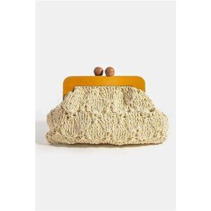 Fame Straw Braided Wooden Frame Clutch Bag